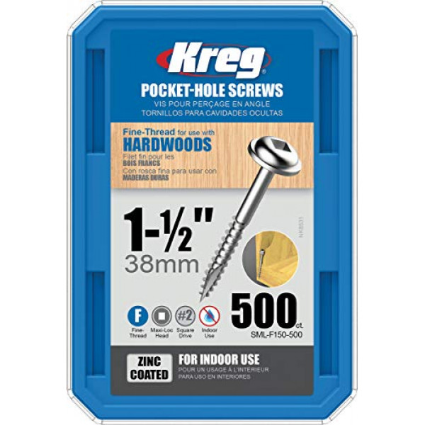 Kreg SML-F150 Tornillos de agujero de bolsillo 1-1 / 2 pulgadas # 2 con cabeza de arandela cuadrada 500ct