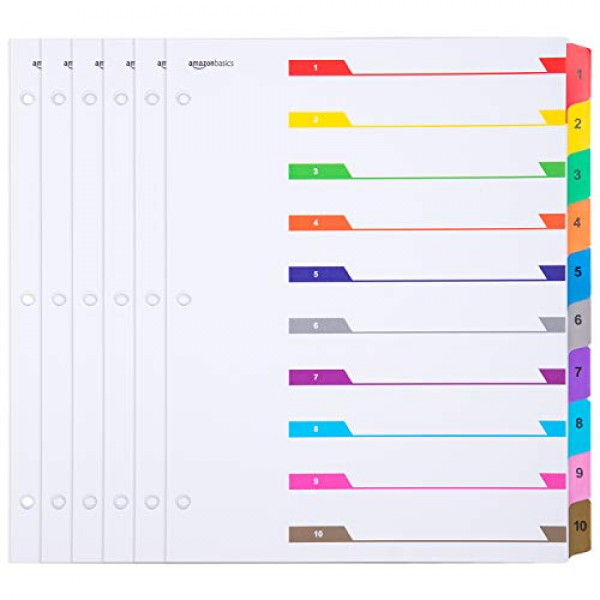 Divisores de carpeta de papel numérico de Amazon Basics, 10 lengüetas, paquete de 6