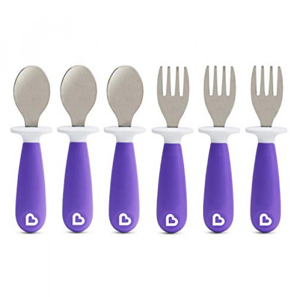 Munchkin Raise Tenedores y cucharas para niños pequeños, 6 piezas, morado