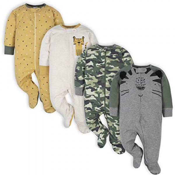 Gerber - Pack de 4 zapatos para dormir y jugar para bebé, color gris tigre, 6-9 meses