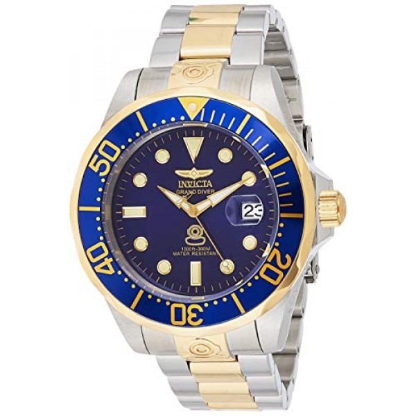 Reloj automático para hombre Invicta Pro Diver de acero y acero inoxidable en tono dorado, dos tonos / azul (modelo: 3049)