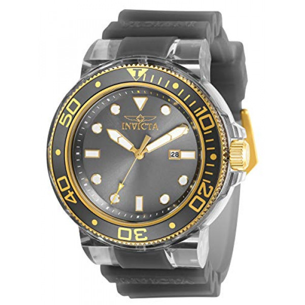 Reloj de cuarzo de acero inoxidable Invicta Pro Diver para hombre con correa de silicona, gris, 29,8 (modelo: 32335)