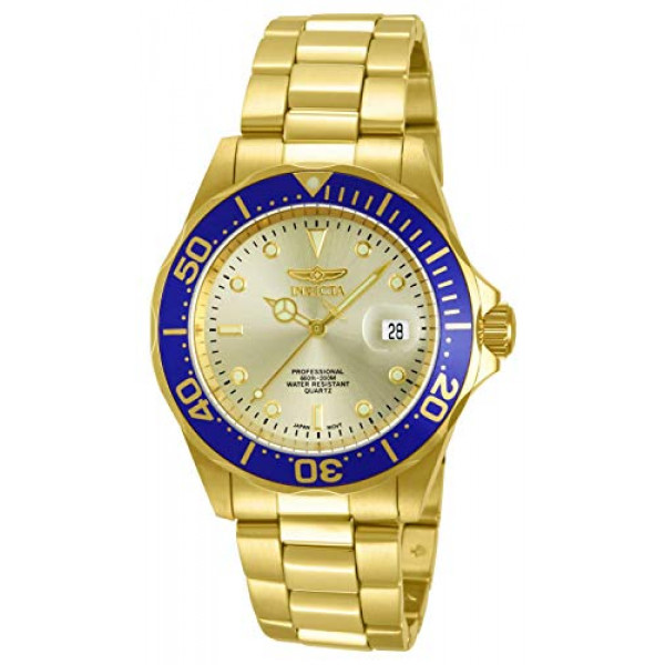Invicta Mens Pro Diver Reloj de cuarzo de acero inoxidable en tono dorado de 40 mm, dorado (modelo: 14124)