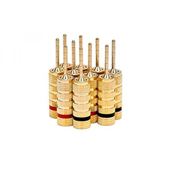 Monoprice 109438 - Enchufes de clavija de altavoz chapados en oro - 5 pares - Tipo de tornillo de clavija, para cable de altavoz, cine en casa, placas de pared y más