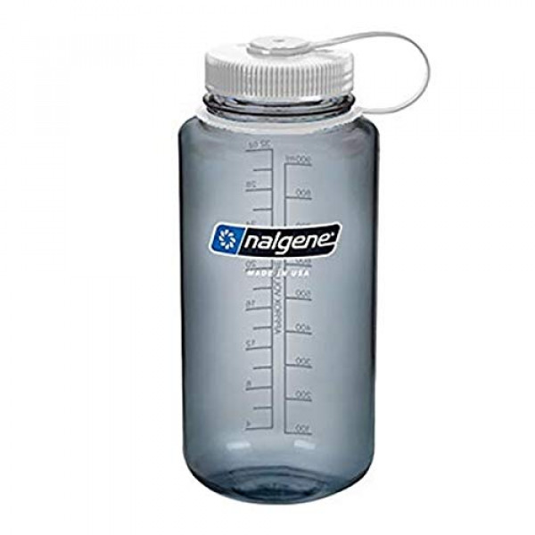 Nalgene Tritan Botella de agua de boca ancha sin BPA, 32 oz, gris con blanco