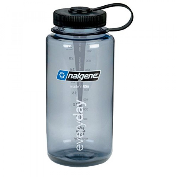 Nalgene Tritan Botella de agua de boca ancha sin BPA, 32 oz, gris con negro