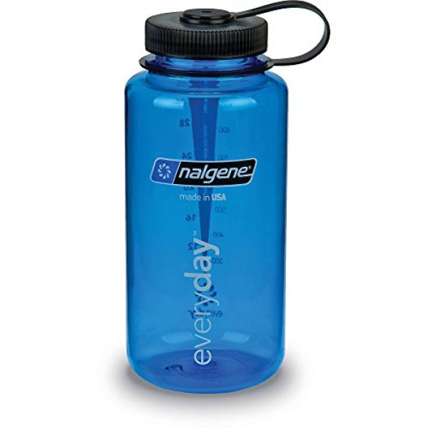 Botella de agua sin BPA de boca ancha Nalgene Tritan, 32 oz, azul con negro