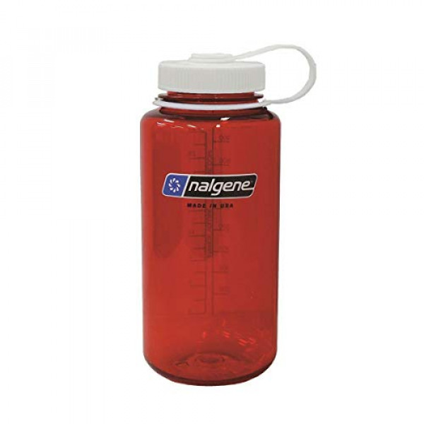 Botella de agua sin BPA de boca ancha Nalgene Tritan, 32 oz, rojo con blanco