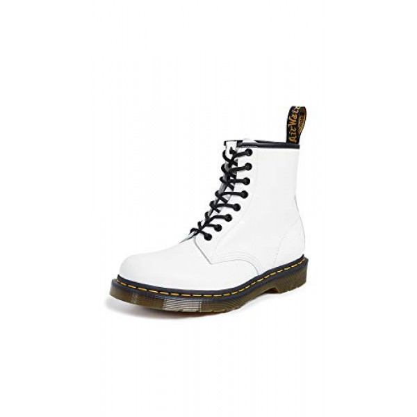 Dr. Martens, 1460 Bota de cuero original de 8 ojos para hombres y mujeres, blanco liso, 14 mujeres estadounidenses / 13 hombres estadounidenses