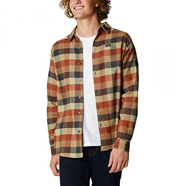 Columbia Camisa de manga larga de franela Cornell Woods para hombre, color ámbar oscuro, multicolor, a cuadros de búfalo, mediana