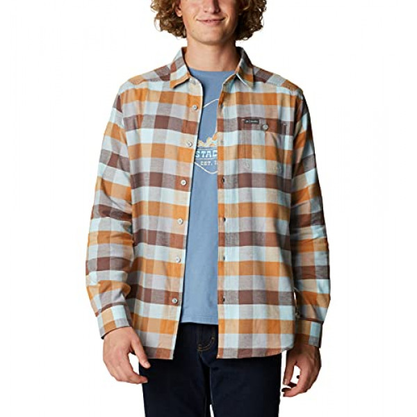 Columbia Camisa de manga larga de franela Cornell Woods para hombre, azul cielo, multicolor, a cuadros de búfalo, mediana
