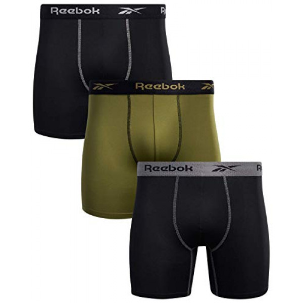 Reebok Ropa interior para hombre - Calzoncillos tipo bóxer de rendimiento (paquete de 3) (Negro / Dorado, Pequeño)