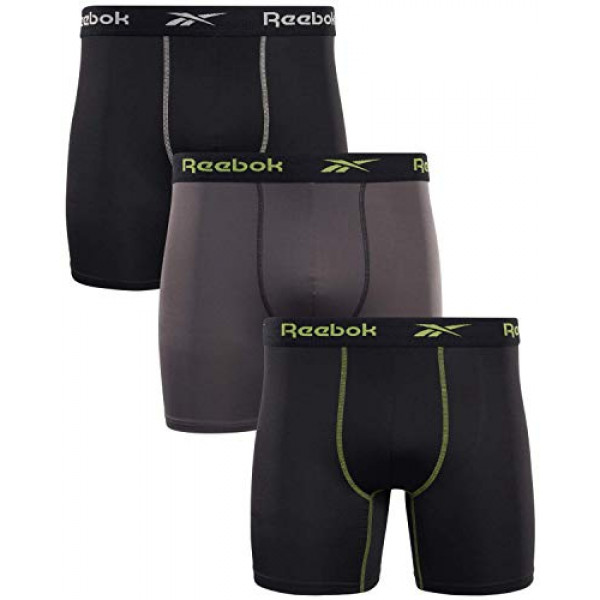 Ropa interior para hombre Reebok - Calzoncillos tipo bóxer de rendimiento (paquete de 3) (negro / gris, pequeño)