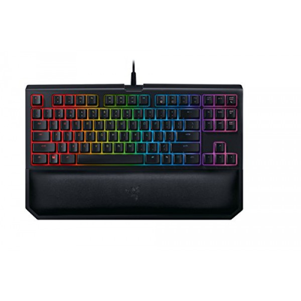 Teclado mecánico para juegos Razer BlackWidow TE Chroma v2 TKL Tenkeyless: interruptores de tecla verde, táctil y clicky, iluminación Chroma RGB, reposamuñecas magnético, macros programables, negro clásico