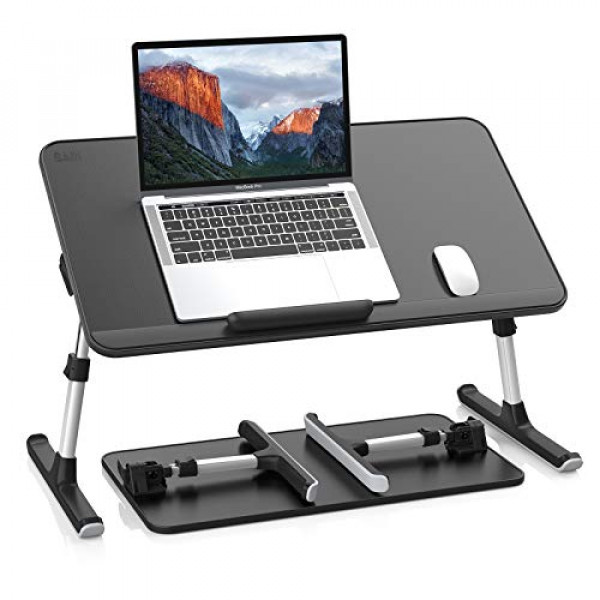 SAIJI - Bandeja de cuero para computadora portátil, soporte ajustable para computadora portátil con tapón extraíble, escritorios portátiles con patas plegables, soporte para computadora portátil, escritorio de lectura para el desayuno para sofá, sofá, pis