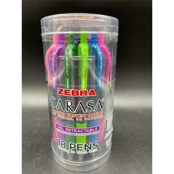 NUEVO Zebra Sarasa Paquete de 18 bolígrafos retráctiles de gel de colores vibrantes, punto medio, 0,7 mm