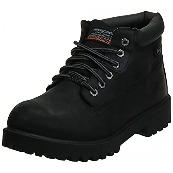 Skechers Sargeants-Vedict Boot - Botín de tobillo para hombre, cuero liso engrasado impermeable negro, 8.5 M EE. UU.