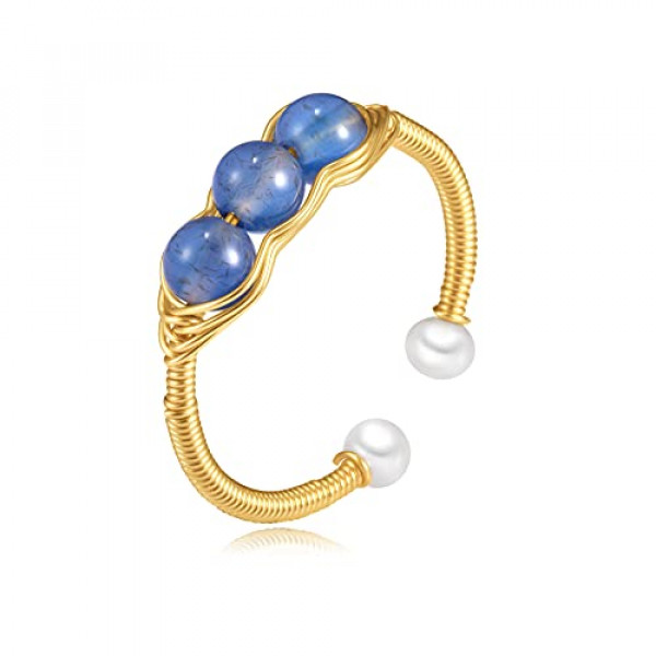 Anillos de ansiedad chapados en oro de 14 quilates para mujer, cuentas de perlas de cristal rosa, anillos abiertos, anillos de moda delicados para niñas adolescentes (cristal 1)