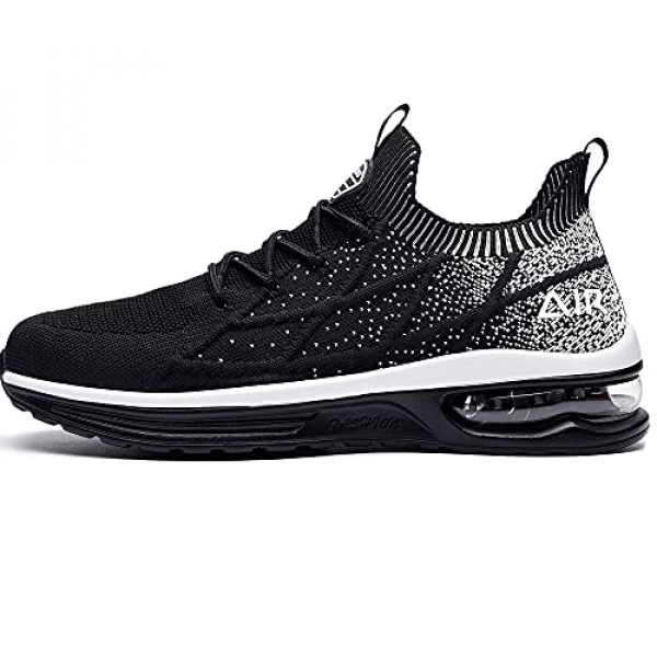 GANNOU Zapatillas deportivas para correr con aire para mujer Zapatillas de tenis sin cordones para caminar Zapatillas deportivas de moda Negro Blanco 8.5 US
