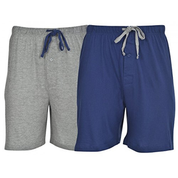 Hanes - Paquete de 2 pantalones cortos de punto de algodón con cordón, cintura y bolsillos, azul profundo / gris activo jaspeado, XX-Large