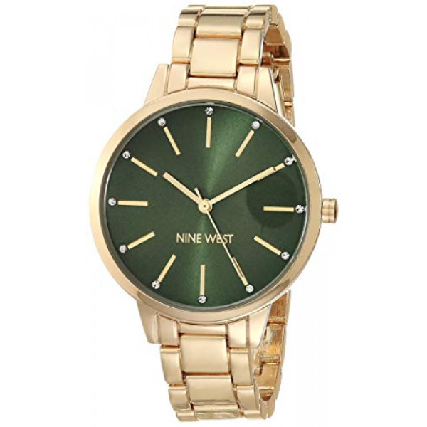 Reloj de vestir de cuarzo japonés para mujer Nine West con correa de metal, dorado, 14 (Modelo: NW / 2098GNGB)