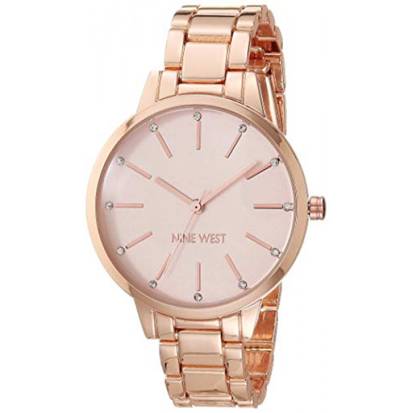 Reloj de vestir de cuarzo japonés para mujer Nine West con correa de metal, oro rosa, 14 (Modelo: NW / 2098PKRG)