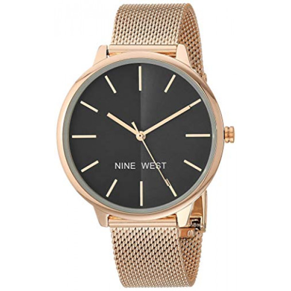 Reloj de vestir de cuarzo japonés para mujer Nine West con correa de acero inoxidable, oro rosa, 20 (modelo: NW / 1980GYRG)