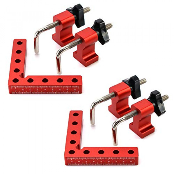 QWORK Escuadras de posicionamiento de 90 grados Abrazaderas de ángulo recto Abrazadera de fijación, 4 x 4 (10 x 10 cm), paquete de 2, herramienta de carpintero de carpintería de aleación de aluminio para cajas, gabinetes, cajones, imagen de llama