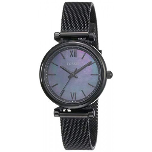 Fossil Carlie Mini Reloj de cuarzo con malla de acero inoxidable y tres manecillas, color: negro (modelo: ES4613)