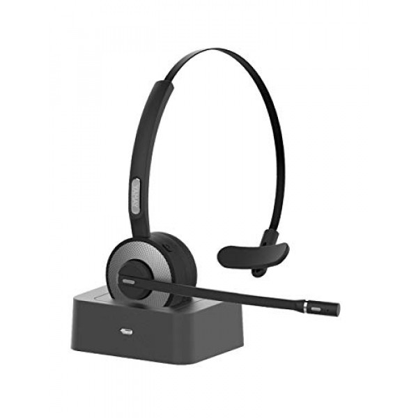 Auriculares Bluetooth, YAMAY Auriculares inalámbricos con micrófono (micrófono con cancelación de ruido) Base de carga Botón de silencio 19H Clear Talk Time Pro para conductor de camión Oficina Business Call Center Home Smartphones PC