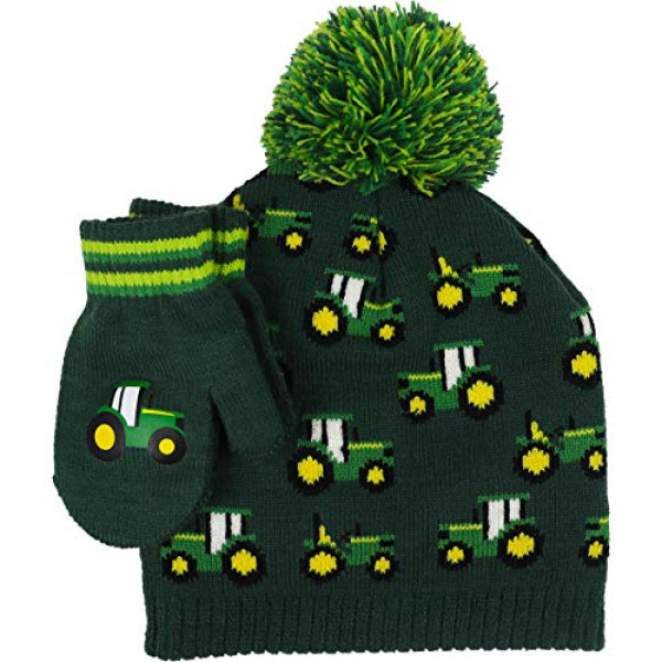 Gorra de invierno con manoplas para niños John Deere, verde, para niños pequeños