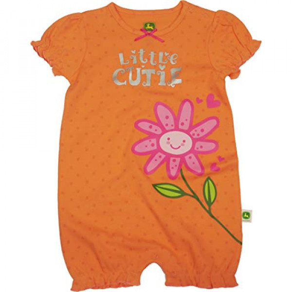 John Deere Baby Infant Girls Romper, Coral, 3 / 6M