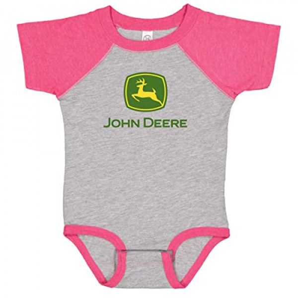 John Deere Baby Girl Logo Body de una pieza Raglan-Oxford / Hot Pink-12M