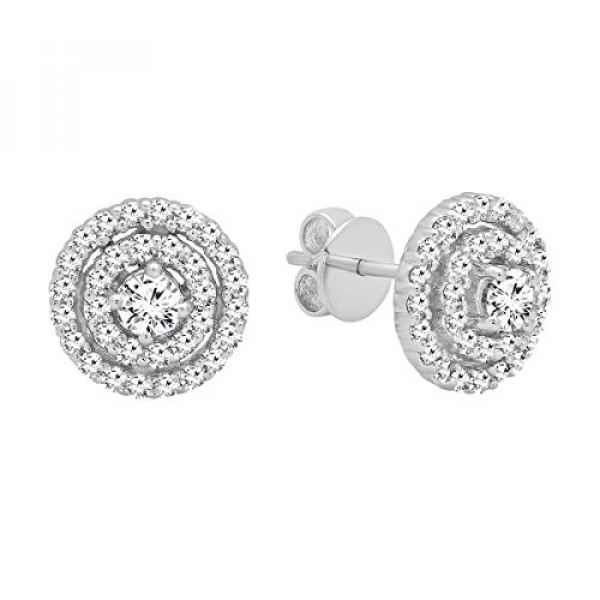 0.41 quilates (ctw) de diamantes blancos redondos con certificación DGLA, aretes estilo halo para mujer, oro blanco de 14 quilates