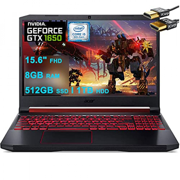 Acer Premium Nitro 5 15 Laptop para juegos 15.6 Full HD IPS 9th Gen Intel 4-Core i5-9300H (Beats i7-7700HQ) 8GB DDR4 512GB SSD 1TB HDD 4GB GTX 1650 Retroiluminado KB Win 10 + Cable HDMI