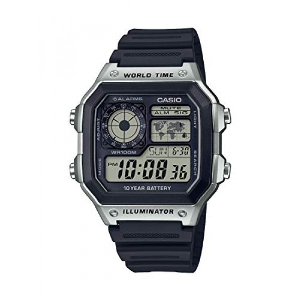 Reloj de cuarzo japonés con batería de 10 años para hombre Casio con correa de resina, negro, 21 (modelo: AE-1200WH-1CVCF)