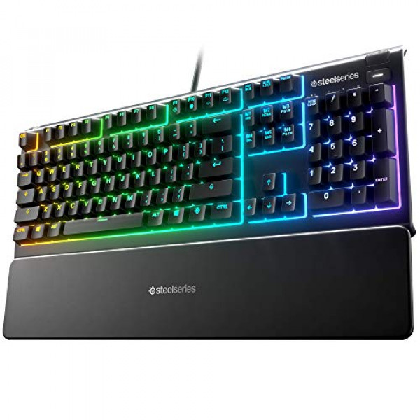 Teclado para juegos SteelSeries Apex 3 RGB - Iluminación RGB de 10 zonas - Resistente al agua IP32 - Reposamuñecas magnético de primera calidad (Interruptor para juegos silencioso)