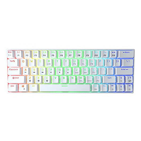 DIERYA DK63N Teclado mecánico 60% inalámbrico con cable con teclas de flecha, teclado para juegos Bluetooth 5.1 programable, retroiluminación RGB real, anti-fantasma completo, batería de 1900 mAh (interruptor blanco, negro)