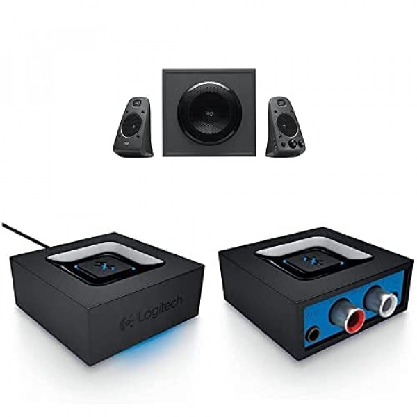 Logitech Z625 Potente sistema de altavoces THX Sound 2.1 para televisores, consolas de juegos y computadoras y adaptador de audio Bluetooth para transmisión por Bluetooth