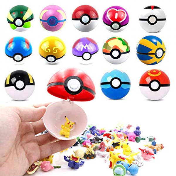 8pcs Pokebolas coleccionables y 24PCS Mini Poke Heroes Figuras de acción - Juego de juguetes de figuras de acción de monstruo de bolsillo