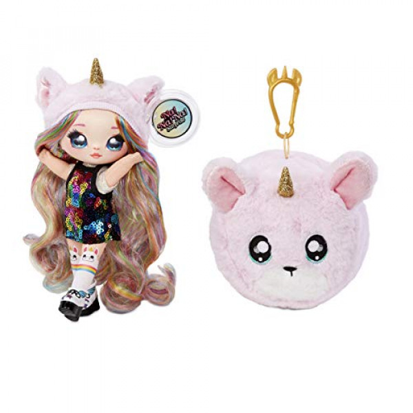 MGA Entertainment Na! ¡N / A! ¡N / A! Muñeca de moda sorpresa 2 en 1 y pompón de peluche con globo de confeti desempaquetado, multicolor (los estilos pueden variar)