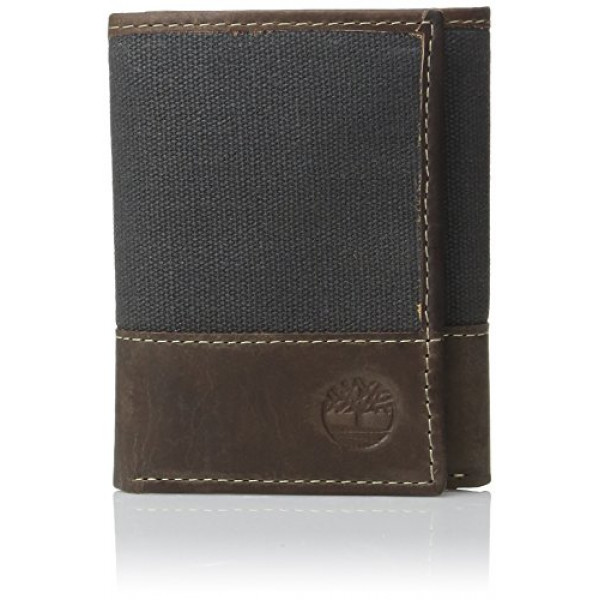 Timberland Cartera triple de lona y cuero para hombre, azul, talla única