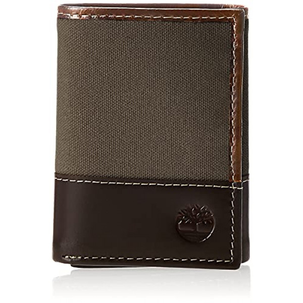 Cartera triple de cuero y lona para hombre Timberland, gris oscuro, talla única