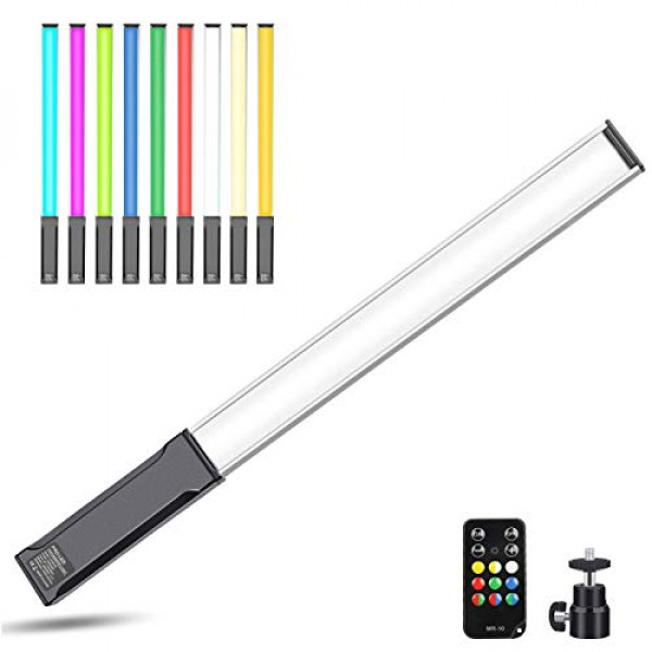 Hagibis RGB - Varita de luz de video LED de mano para fotografía, 9 colores, con batería recargable incorporada y control remoto, 1000 lúmenes ajustables 3200K-5600K, adaptador de zapata incluido.
