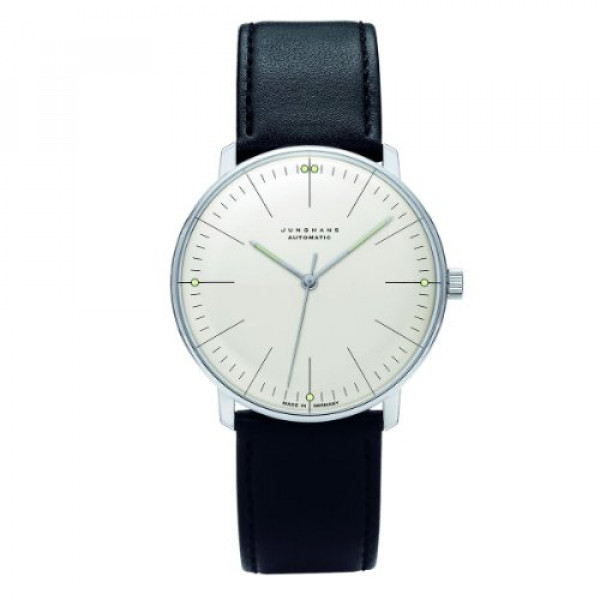 Junghans Max Bill Reloj automático para hombre - Reloj clásico analógico de esfera blanca de 38 mm con manecillas luminosas - Reloj de lujo con correa de cuero negro de acero inoxidable para hombres Hecho en Alemania 027 / 3501.00