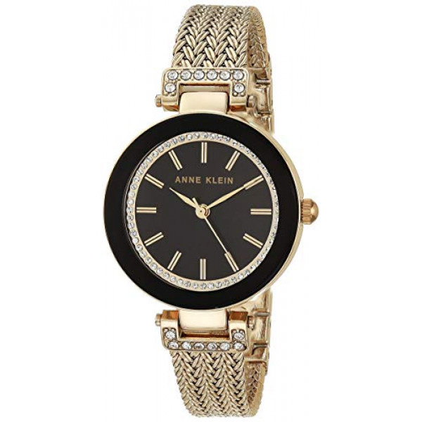 Reloj Anne Klein premium para mujer con detalles de cristal y pulsera de malla en tono dorado
