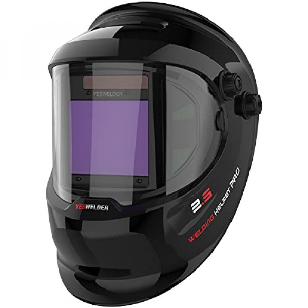 YESWELDER Casco de soldadura de oscurecimiento automático con energía solar de color verdadero de visualización grande con VISTA LATERAL, pantalla ancha de 4 sensores de arco 4 / 5-9 / 9-13 Máscara de soldador para plasma de molienda TIG MIG ARC LYG-Q800D