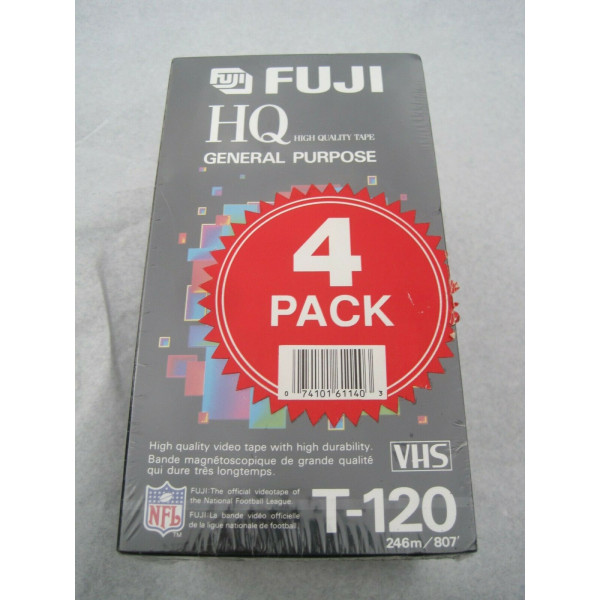 Vintage SELLADO Paquete de 4 cintas de video en blanco Fuji HQ-120 VHS 6 horas T-120