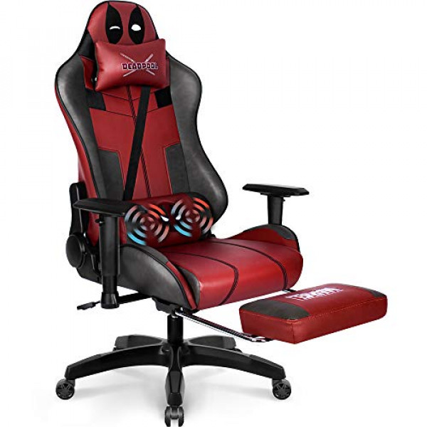 Marvel Avengers Silla para juegos Escritorio Oficina Computadora Sillas de carreras-Adultos Gamer Juego ergonómico Reposapiés Reclinable Respaldo alto Reposapiés de cuero Racer (Deadpool)