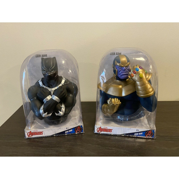 Marvel Avengers Thanos & Black Panther - Juego de banco de monedas coleccionables de 7 pulgadas de alto